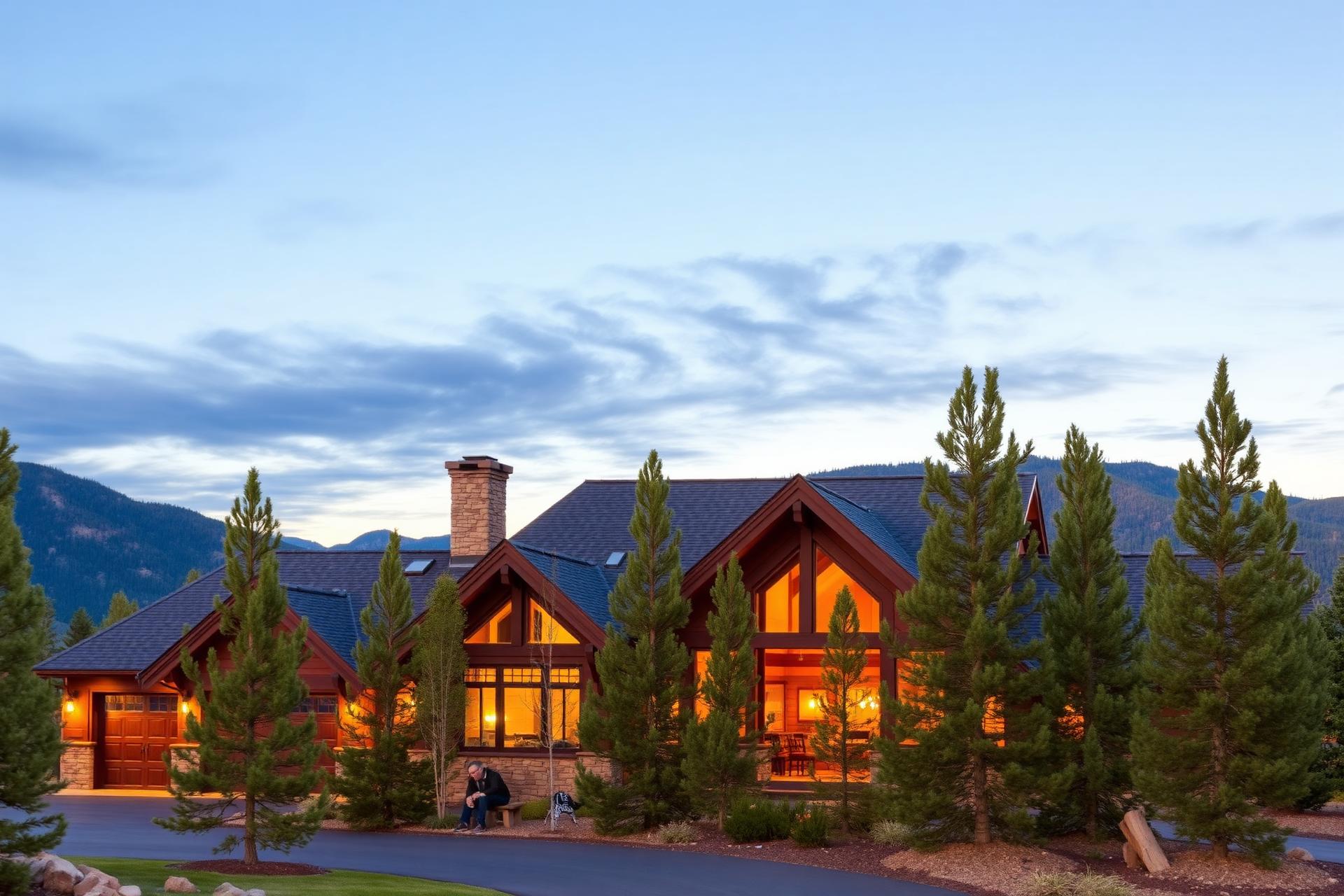 Newly installed architectural asphalt shingle roof on a Colorado Front Range home surrounded by pines